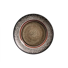 Ceramic Plate Flat Plate Creative Dish Plate Japanese Vintage Tableware (Option: Brown mesh)