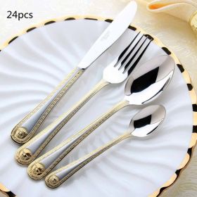 Western Food Set Of Four Stainless Steel Knife Fork And Spoon (Option: Cutlery Set-24PCS)