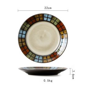 Ceramic Plate Flat Plate Creative Dish Plate Japanese Vintage Tableware (Option: Design and color)