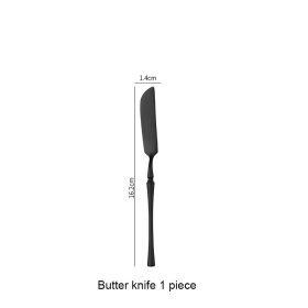 Matte Black Stainless Steel Luxury Cutlery Tableware Knife Coffee Ice Spoon Fork Chopsticks Flatware Set (Option: Small waist butter knife)