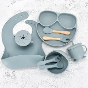 11 Piece Baby Training Dinner Plate Bowl (Option: Grey blue-9PCS)