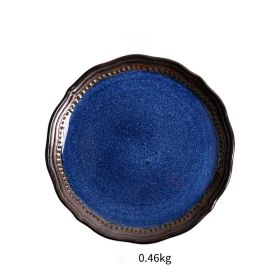 Ceramic Plate Flat Plate Creative Dish Plate Japanese Vintage Tableware (Option: Gem blue)