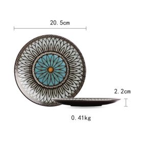 Ceramic Plate Flat Plate Creative Dish Plate Japanese Vintage Tableware (Option: Grey line drawing)
