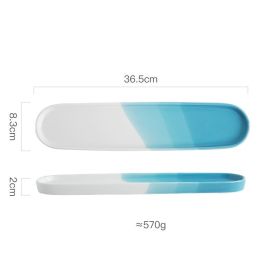 New Japanese Ceramic Long Sushi Plate (Option: 14inch-Dipping color landscape blue)