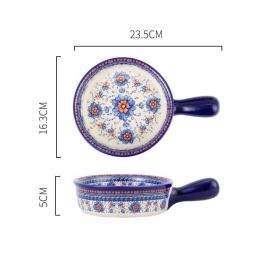 Polish Style French Underglazed Ceramic Cutlery Round Baking Tray (Option: Single handle round)