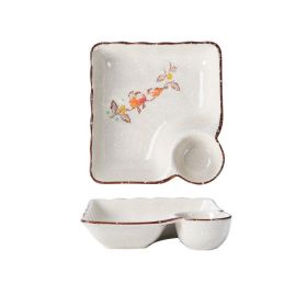 Japanese Ceramic Dumpling With Grid Sushi Plate (Option: Flowers and Birds)
