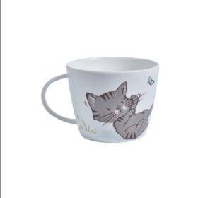 Simple Cat Ceramic Western Dish Bone China Breakfast Plate Household Tableware (Option: Grey cup)