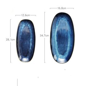 Japanese Style Kiln-formed Ceramic Large Oval Fish Plate (Option: Blue Small)