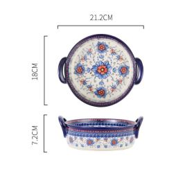 Polish Style French Underglazed Ceramic Cutlery Round Baking Tray (Option: Double ear round)