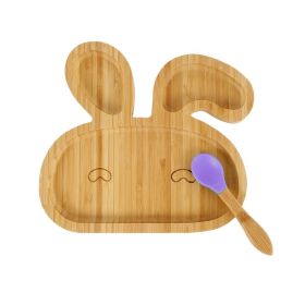 Bamboo Bowl And Plate Bear Dinner Plate Silicone Spoon Set (Option: Rabbit)