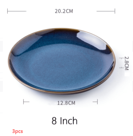 Creative Household Simple Shallow Plate Ceramic Dish (Option: Ice blue 8inch disc-3PCS)