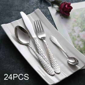 24pc Set Cutlery Set Flatware Stainless Steel Rounded Spoon Edge Dishwasher Safe (Option: Stainless Steel)