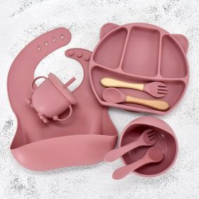 Infant Feeding Tableware Set Divided Grid Silicone Dinner Plate (Option: Pink-A)