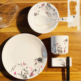 Banquet Hall Box Chopsticks Holder Soup Spoon Plate (Option: Four piece set bamboo)