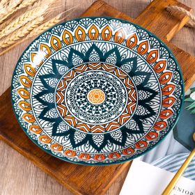 Ceramic Plate Hand-painted Underglaze Color 8 Inch Deep Disc Baking Dish Household Tableware (Option: Shallow plate-8 inches-Dark green)