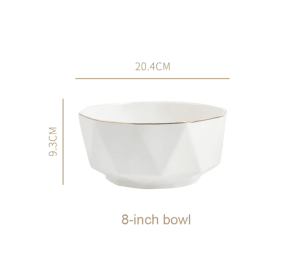 Nordic Minimalist Hexagonal Rhombus Drawing Gold Edge Ceramic Plate (Option: 8inch large soup bowl)