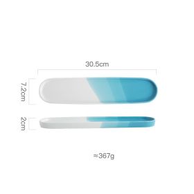New Japanese Ceramic Long Sushi Plate (Option: 12inch-Dipping color landscape blue)