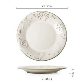 Ceramic Plate Flat Plate Creative Dish Plate Japanese Vintage Tableware (Option: Relief of shell)