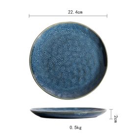Ceramic Plate Flat Plate Creative Dish Plate Japanese Vintage Tableware (Option: Blue glaze hammer pattern)