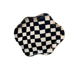 Ins High Value Tableware Black And White Green Irregular Cloud Plate (Color: Black)