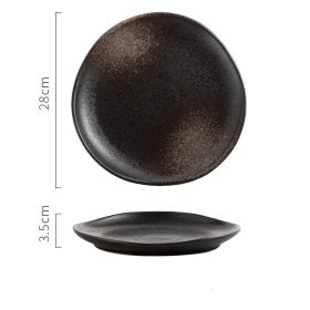 Irregular Ceramic Plates With Special-shaped Creative Discs (Option: Black Rhyme-11inches)