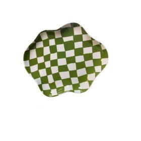 Ins High Value Tableware Black And White Green Irregular Cloud Plate (Color: Green)