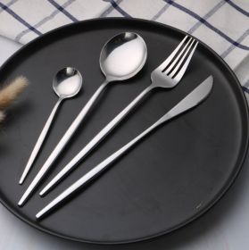 Black And Gold Stainless Steel Cutlery Western Tableware (Option: Silver-Fork)