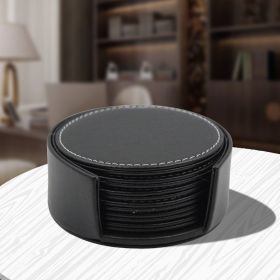Business Leather Coaster Heat Proof Mat Creative European Office Supplies (Option: Black Round Coaster)