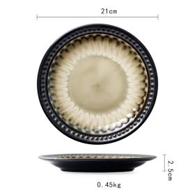 Ceramic Plate Flat Plate Creative Dish Plate Japanese Vintage Tableware (Option: Vintage round beads)