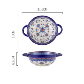 Polish Style French Underglazed Ceramic Cutlery Round Baking Tray (Option: Double ear deep bowl)