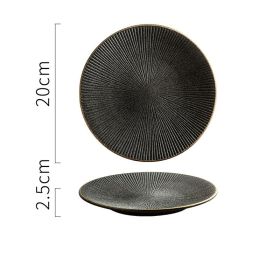 Creative Frosted Black Simple Fashion Ceramic Plate (Option: 8inch striped disc in gold)