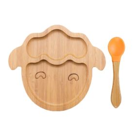 Bamboo Bowl And Plate Bear Dinner Plate Silicone Spoon Set (Option: Lamb)