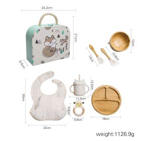 Baby's Complementary Food Tableware Silicone Bib Dinner Plate Straw Cup Fork Spoon Set (Option: Marble-Gift box)