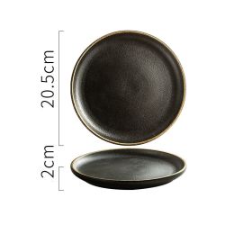 Creative Frosted Black Simple Fashion Ceramic Plate (Option: 8inch high plate painted gold)
