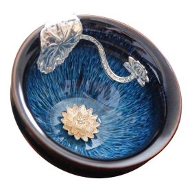 Kung Fu Tea Set With Ceramic Inlaid Silver Teacup (Option: Lotus-130ML)