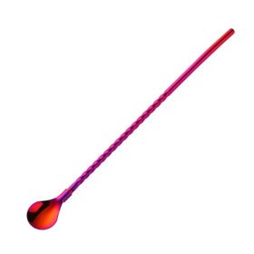 Stainless Steel Threaded Long Handle Straw Spoon Integrated Dual-purpose (Option: Red-1PC)
