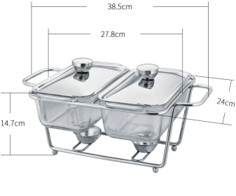 Rectangular Glass Buffet Stove Food Heating Container Hot Pot Alcohol Stove (Option: Single grid-1.5L)