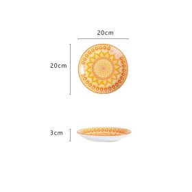 Ceramic Plate Hand-painted Underglaze Color 8 Inch Deep Disc Baking Dish Household Tableware (Option: Shallow plate-8 inches-Orange Red)