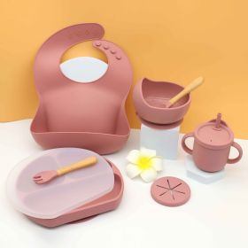 Silicone Kids Bib Bowl Dinner Plate Mat Spoon Fork Set (Color: Red)