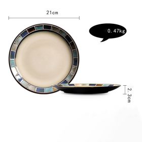 Ceramic Plate Flat Plate Creative Dish Plate Japanese Vintage Tableware (Option: Blue check)