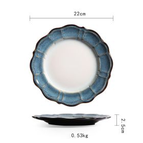 Ceramic Plate Flat Plate Creative Dish Plate Japanese Vintage Tableware (Option: Royal blue)