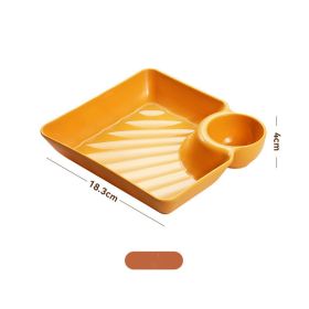 Dumpling Plate With Vinegar Dish Dumpling Plate Dinner Plate Square Plate (Color: Yellow)